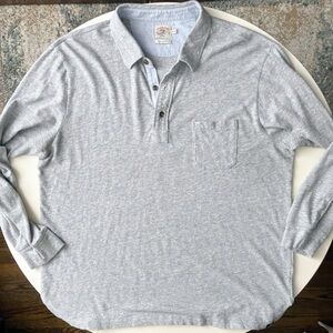Faherty Men’s Luxe Solid Gray Long Sleeve Polo Shirt Size XL